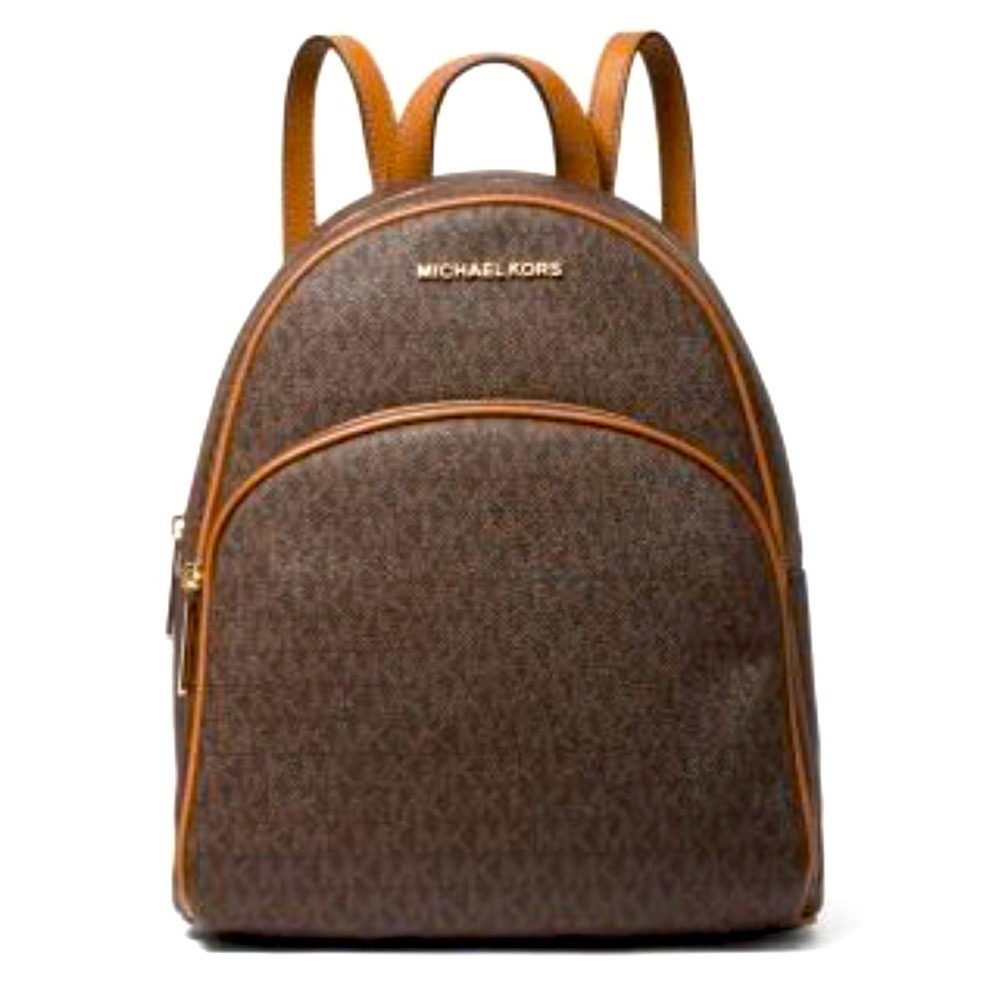 Michael Kors Abbey Medium Logo Pebbled Leather Backpack Women's Brown Classic